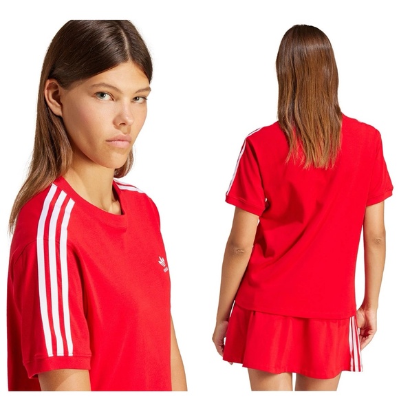 NWT Adidas Originals Women 3-Stripes Ringer Tee Better Scarlet Red XL IR8050 - Picture 3 of 14